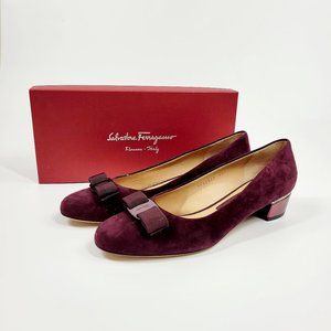Salvatore Ferragamo Vara Bow Suede Burgundy Pumps